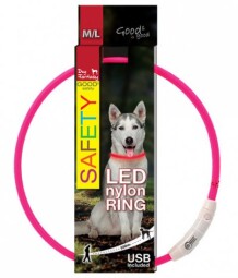 LED svítící obojek z nylonu růžový 65cm