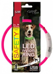 LED svítící obojek z nylonu růžový 45cm