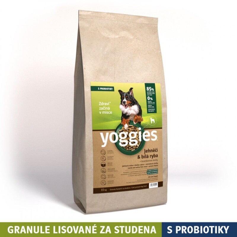 Yoggies Jehněčí maso&bílá ryba (15kg), granule lisované za studena s probiotiky