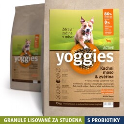 Yoggies Active Kachní maso&zvěřina (15kg), granule lisované za studena s probiotiky