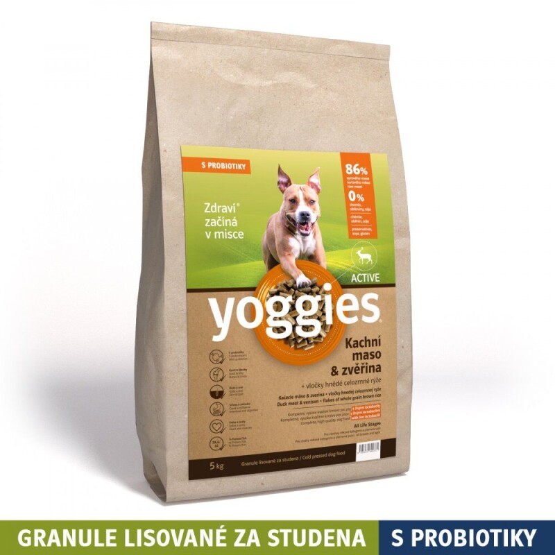Yoggies Active Kachní maso&zvěřina (5kg), granule lisované za studena s probiotiky